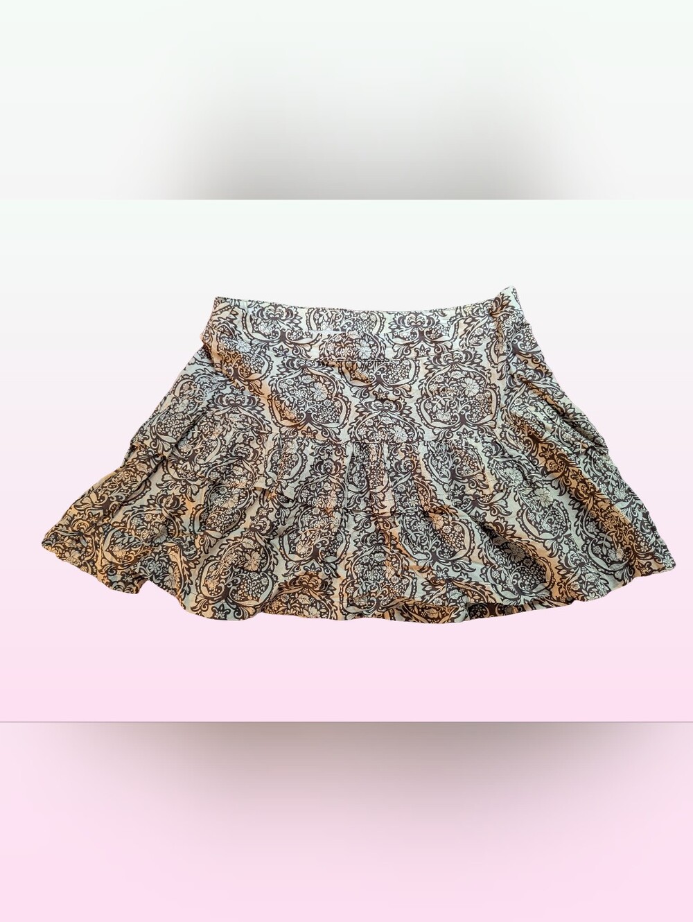 Costa Blanca Espresso Brown Tiered Floral Miniskirt Size 8 Side Zip Y2K